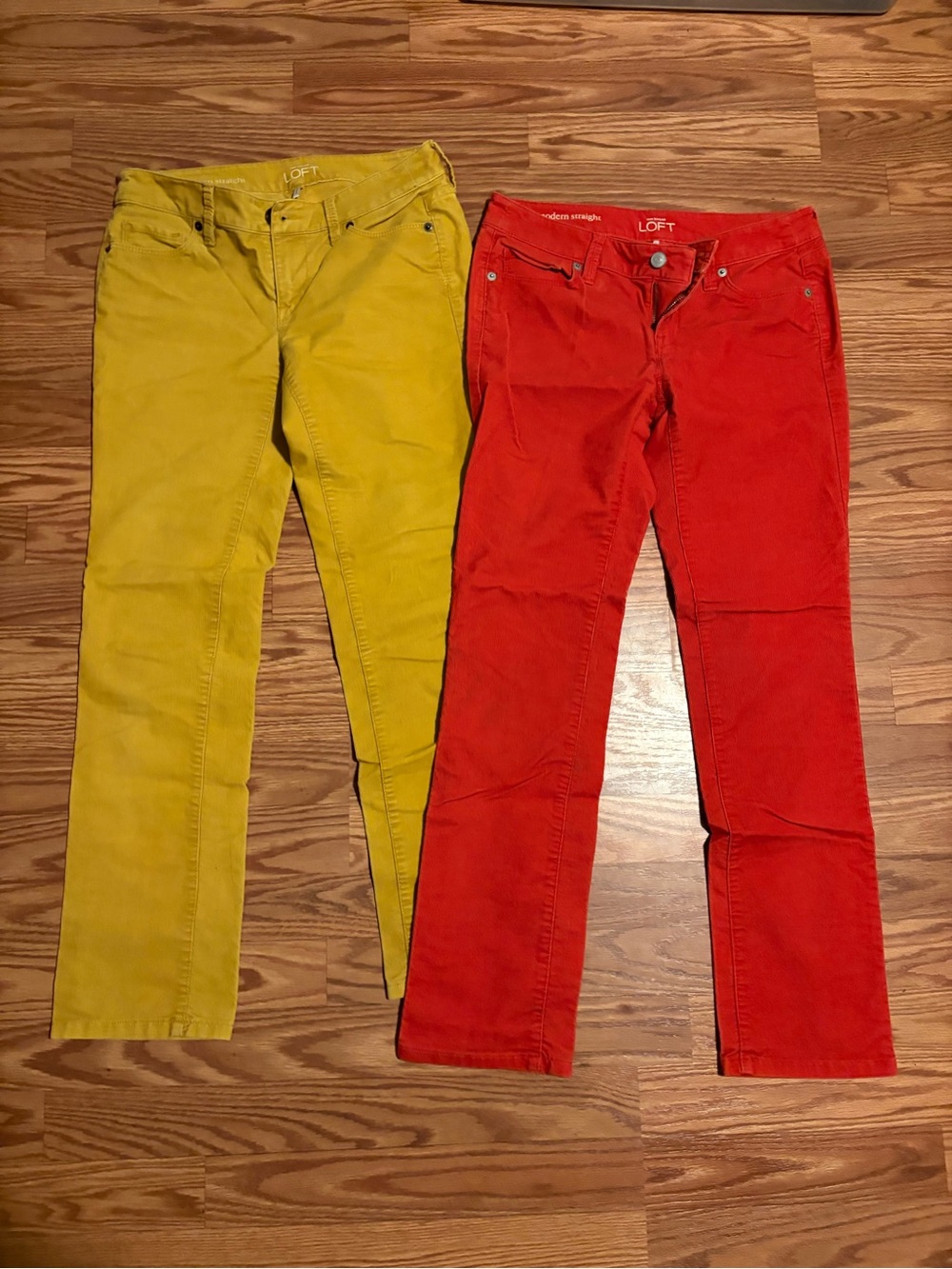 LOFT Modern Straight Corduroy Pants in Mustard and Reddish Pink. Size 26/2P